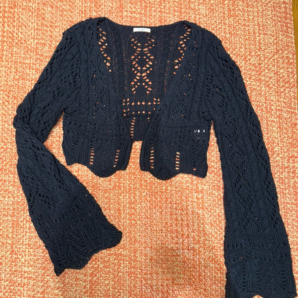 Black Knit Crochet Top